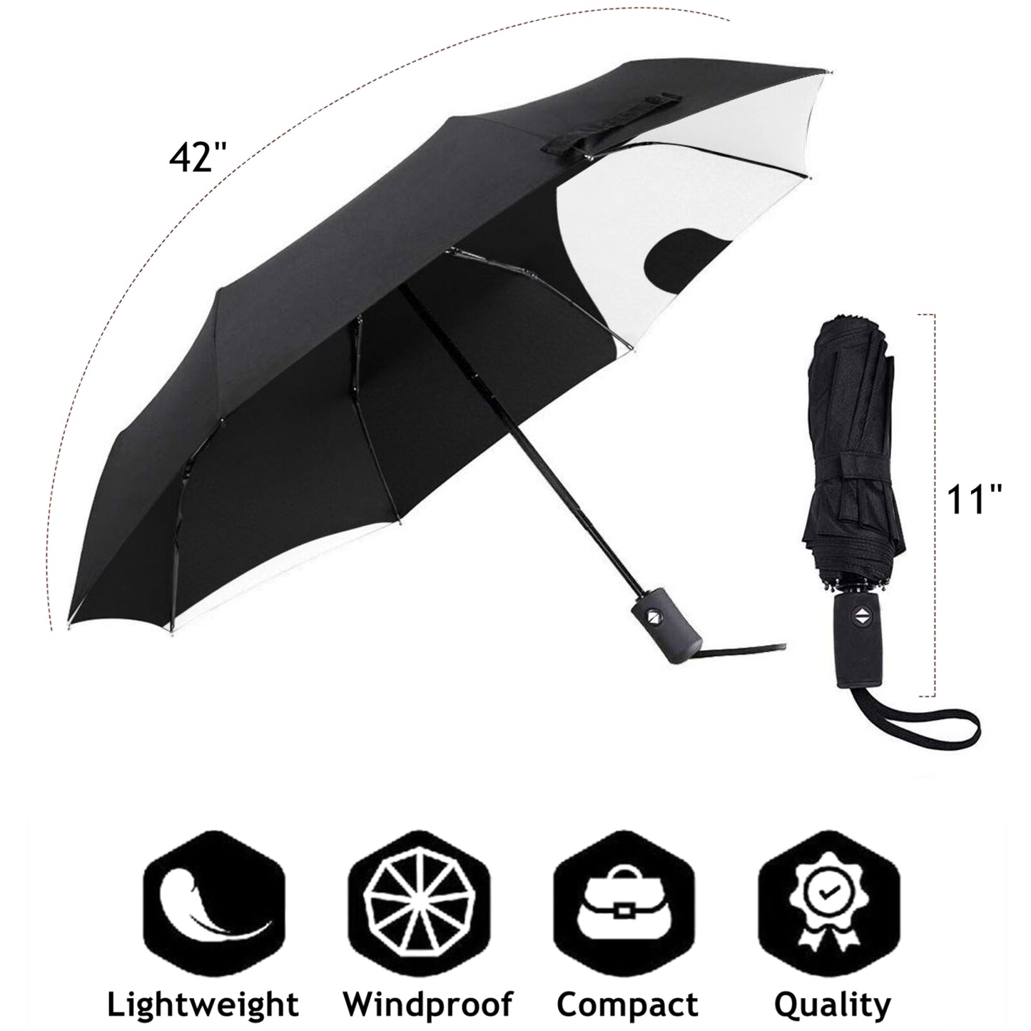 Parapluie compact avec imprimé couple de pandas à l'intérieur