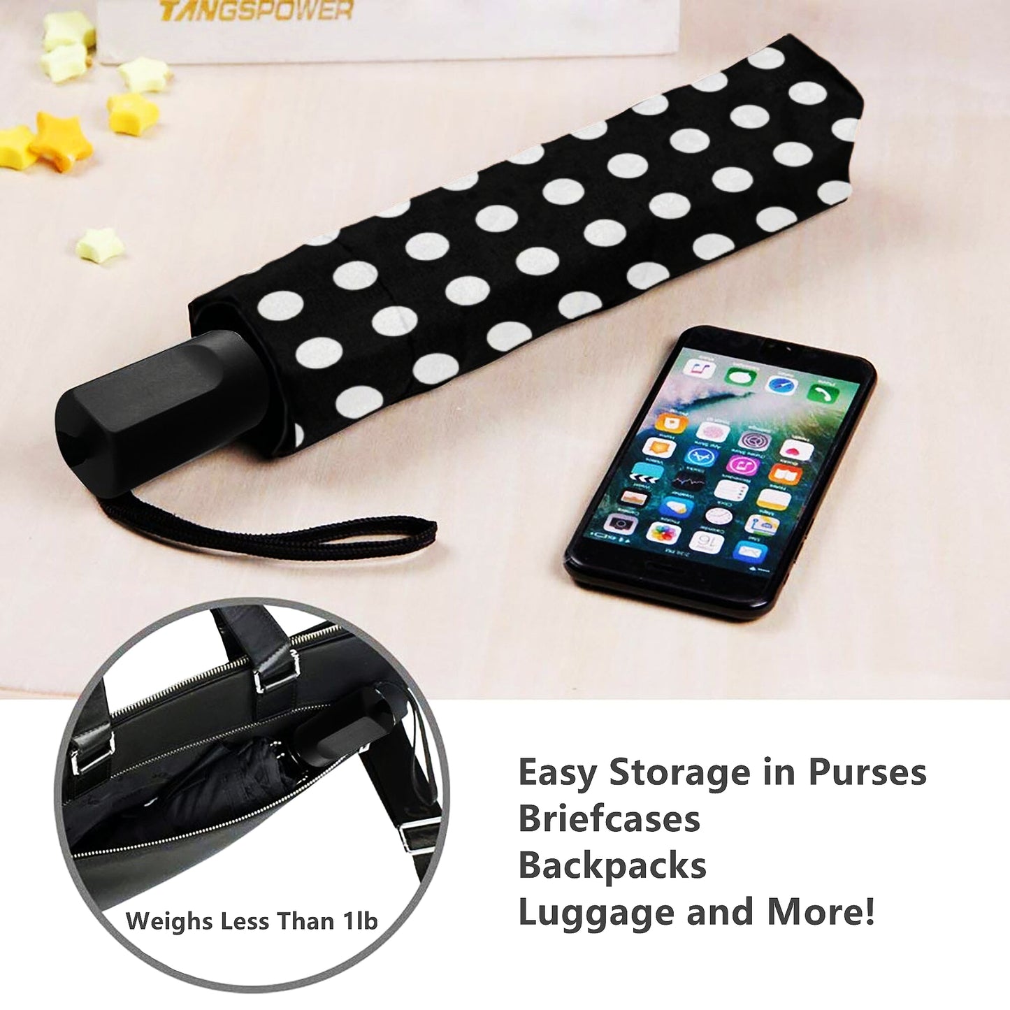 Black And White Polka Dot Manual Folding Umbrella With UV Protection
