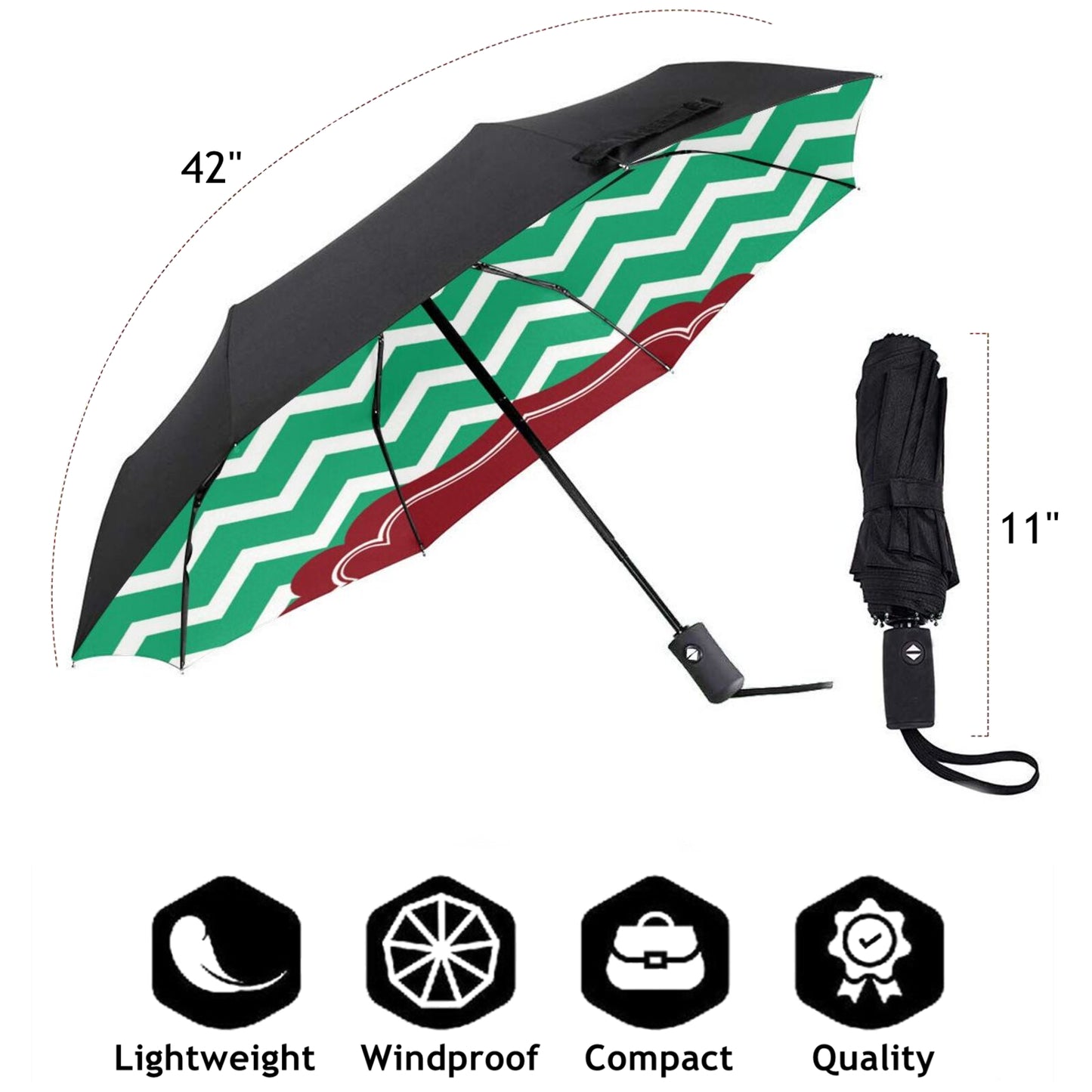 Kompakter faltbarer Regenschirm mit Streifendruck innen