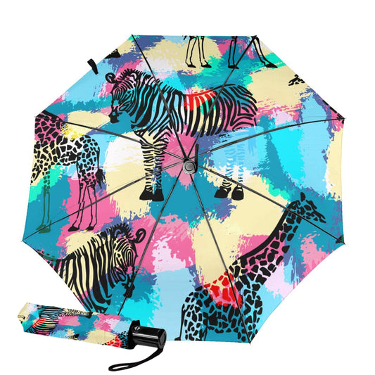 Kompakter Automatik-Regenschirm mit Zebra-Design im Inneren