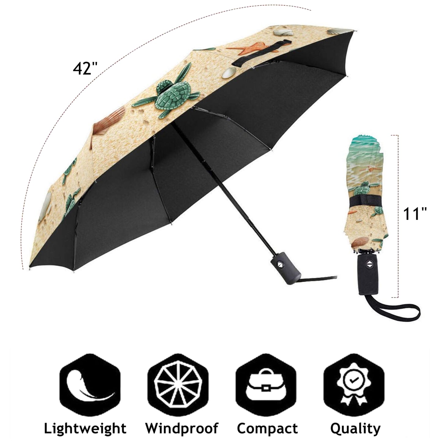 Parasol pliable tortue de mer et plage