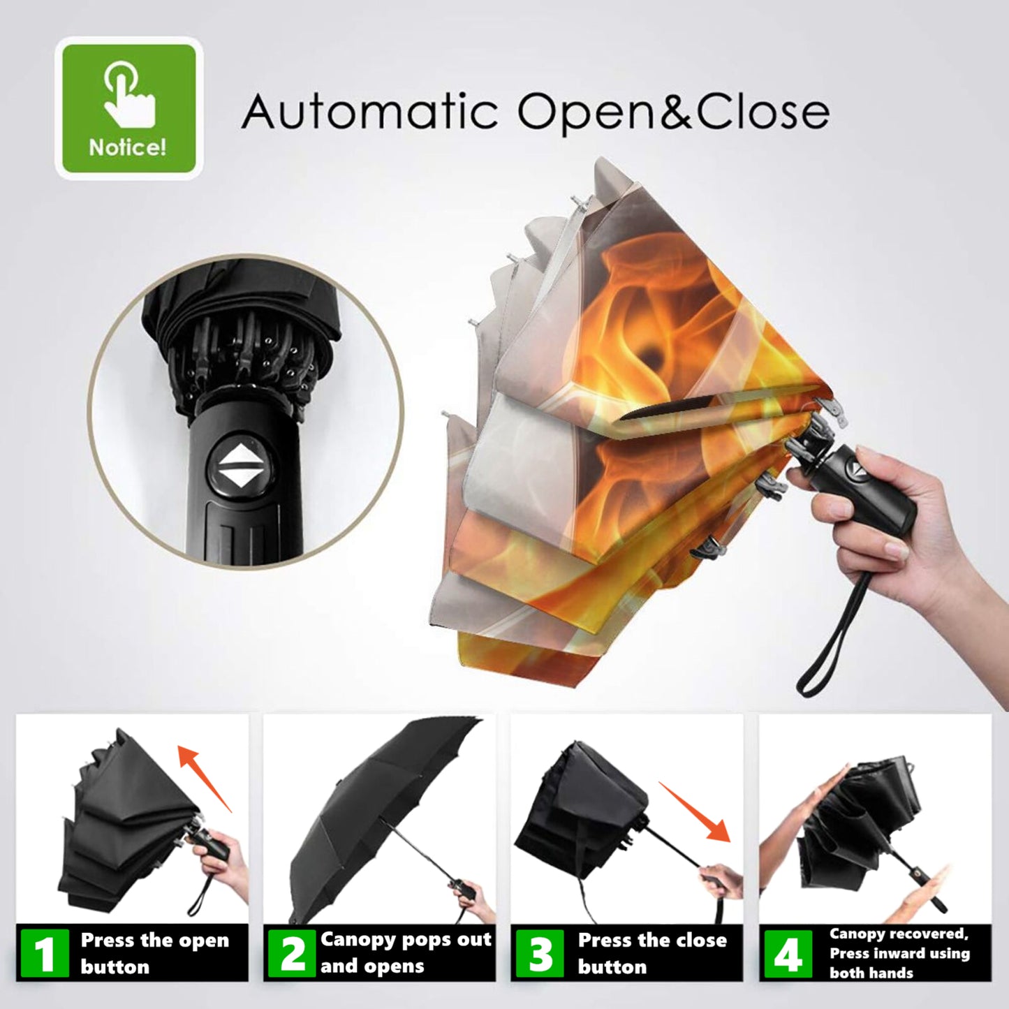 Automatischer Kompaktschirm mit Fußball-Print auf der Innenseite