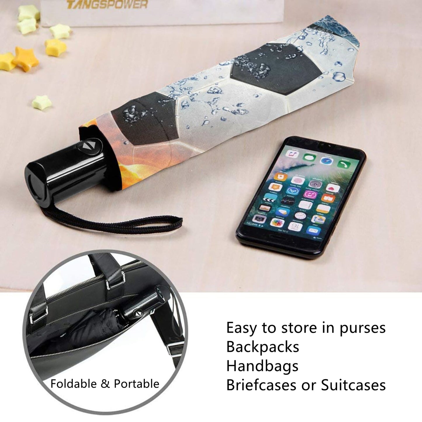 Automatischer Kompaktschirm mit Fußball-Print auf der Innenseite