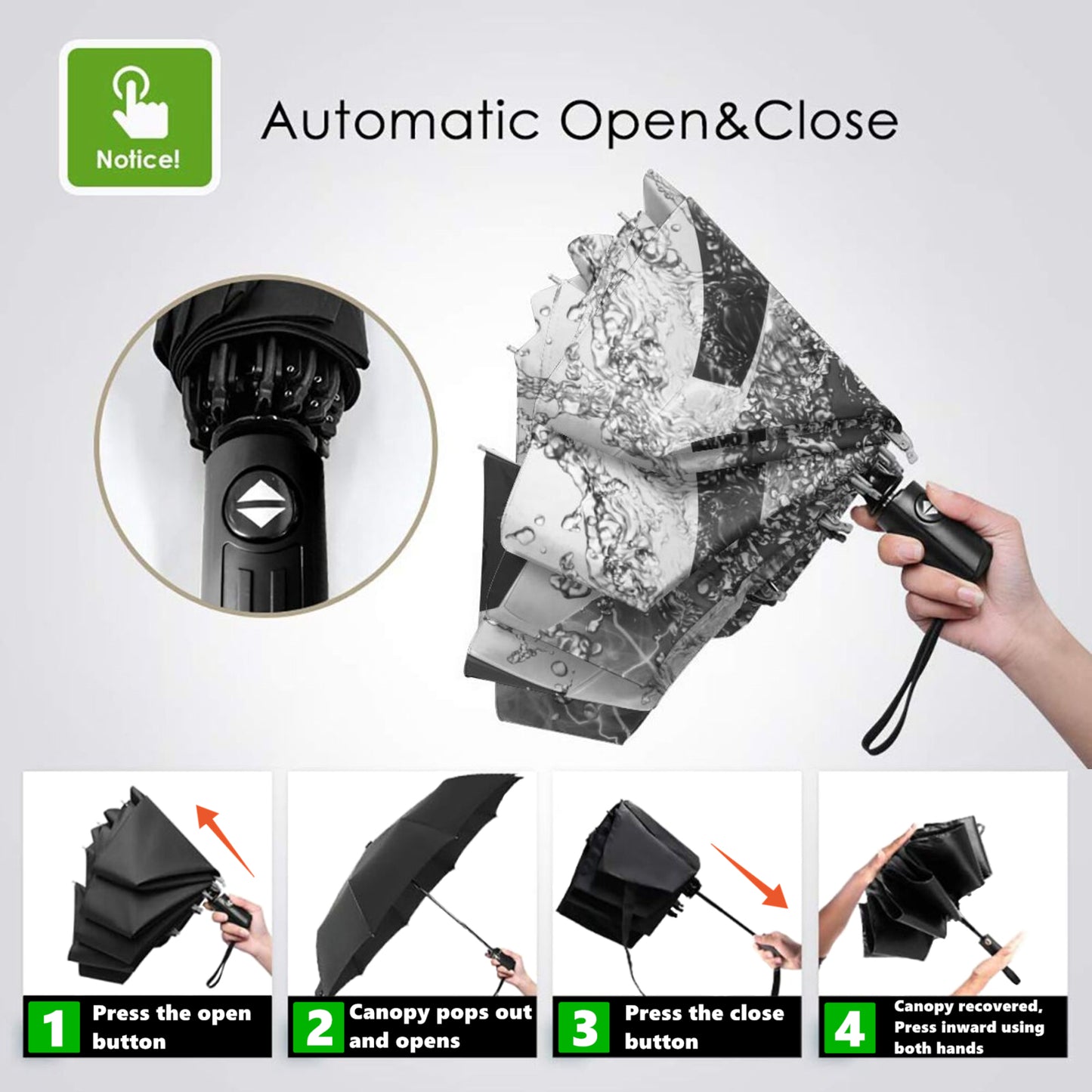 Kompakter Regenschirm mit Fußball-Aufdruck innen