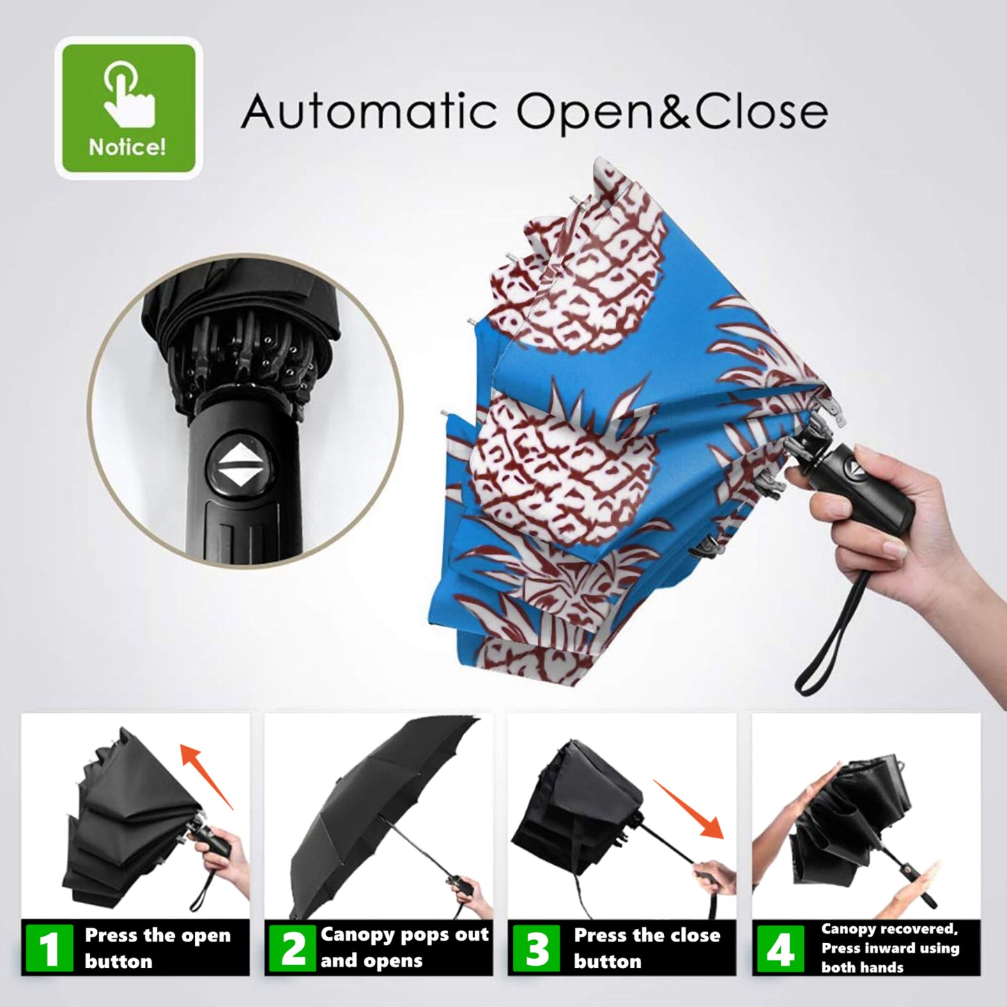 Parapluie de voyage pliable au design ananas