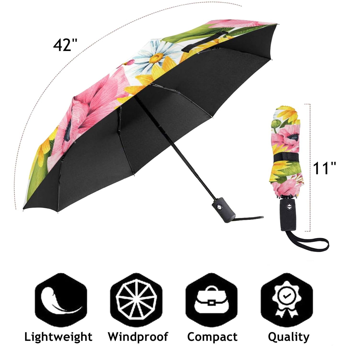 Parapluie de voyage pliable tournesol
