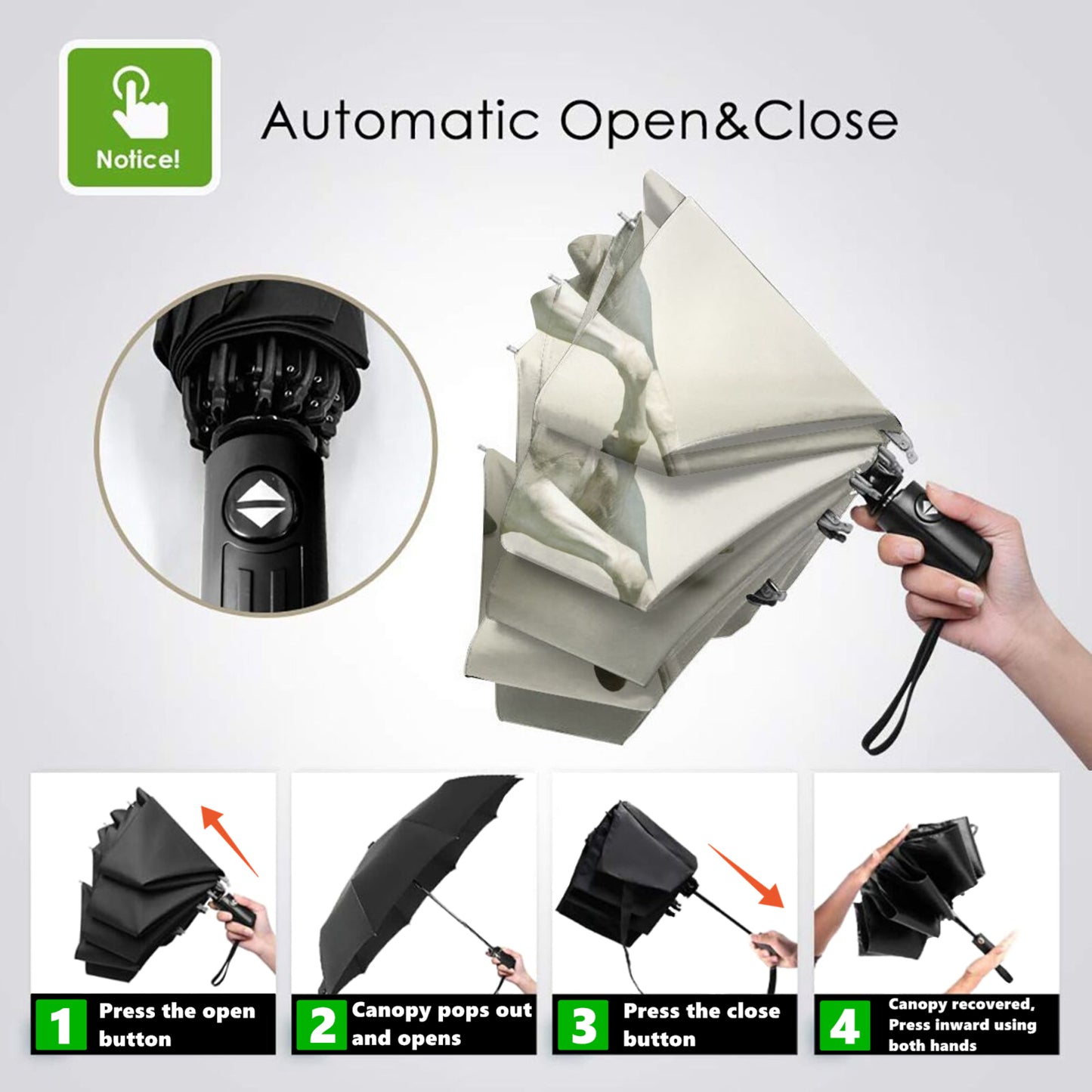 Parapluie compact pliable à imprimé cheval