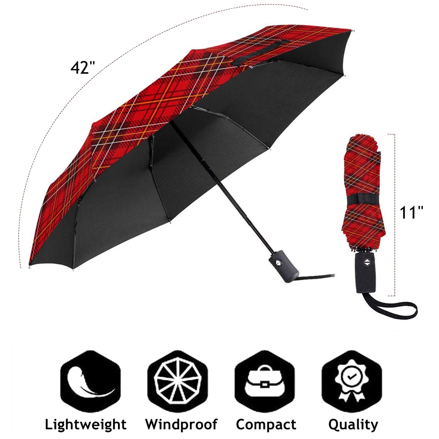 Parapluie de voyage pliable à carreaux