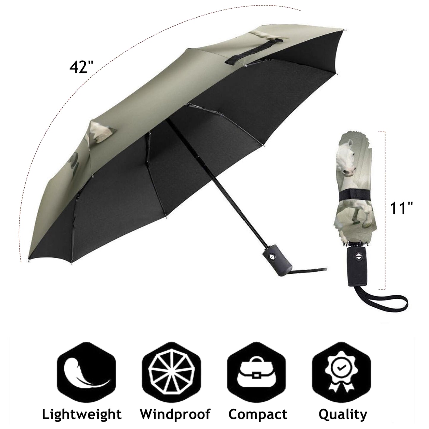 Parapluie compact pliable à imprimé cheval