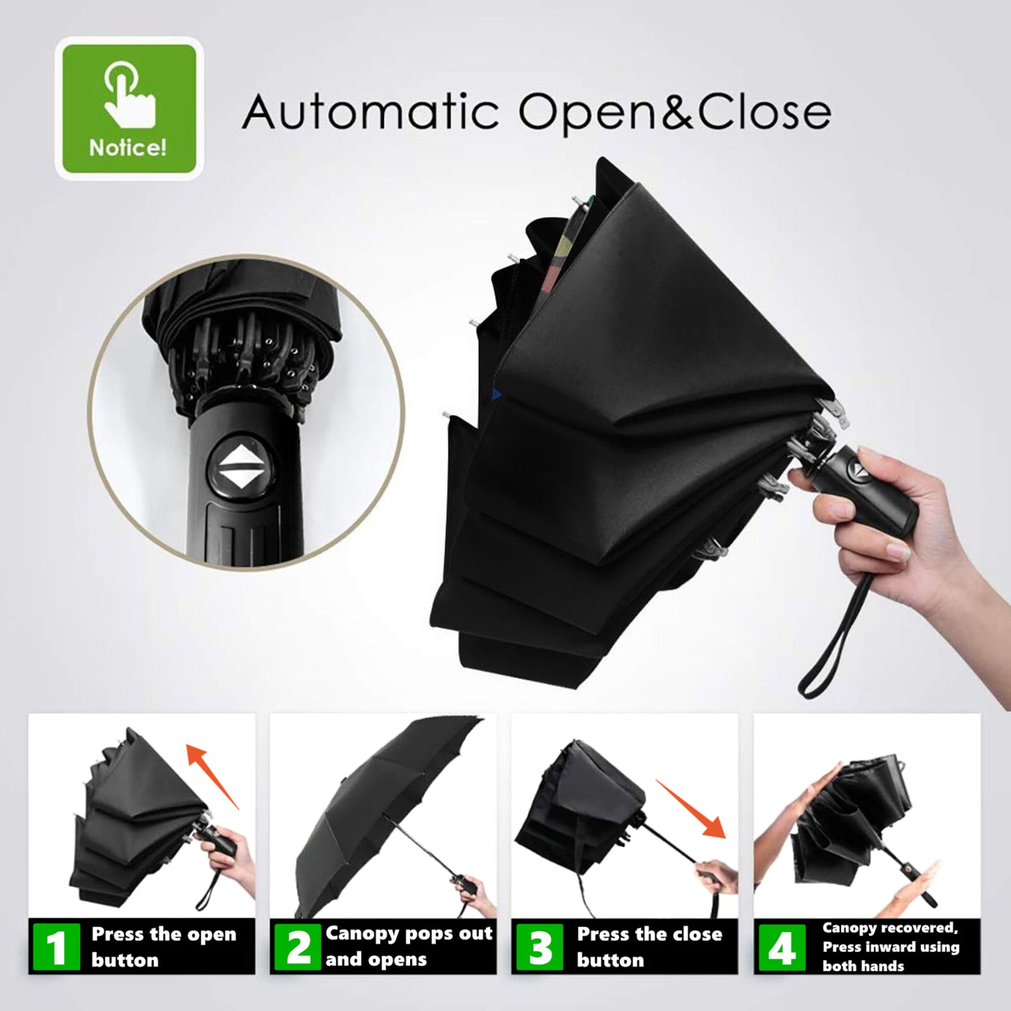 Parapluie compact automatique à motif de notes de musique colorées