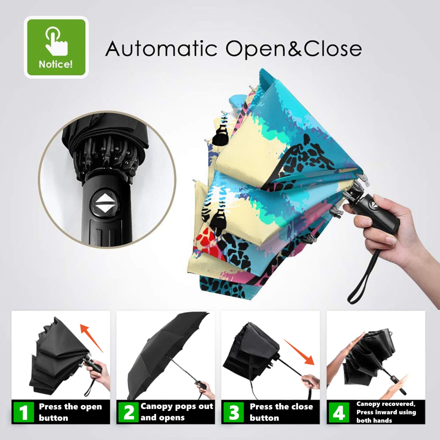 Parapluie de voyage pliable à imprimé zèbre