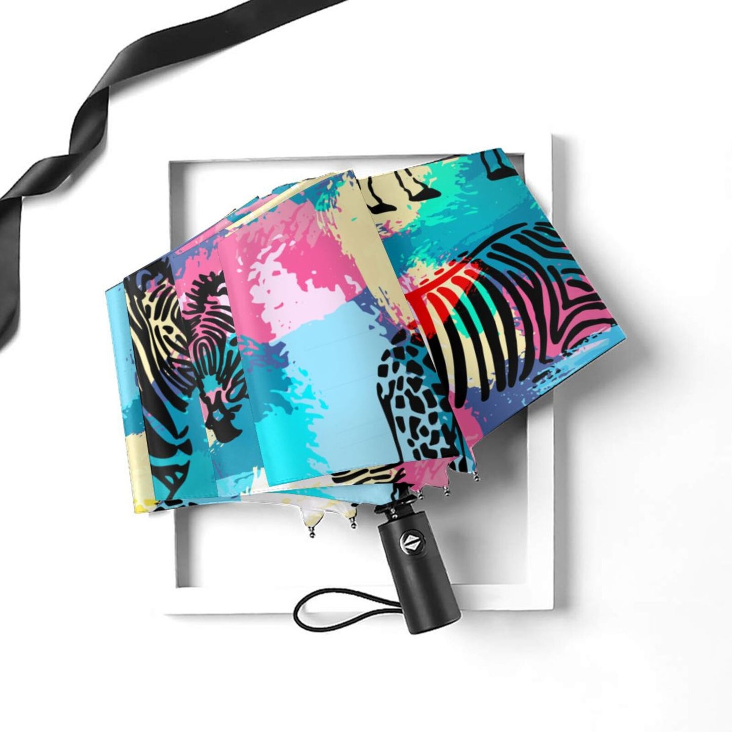 Parapluie de voyage pliable à imprimé zèbre
