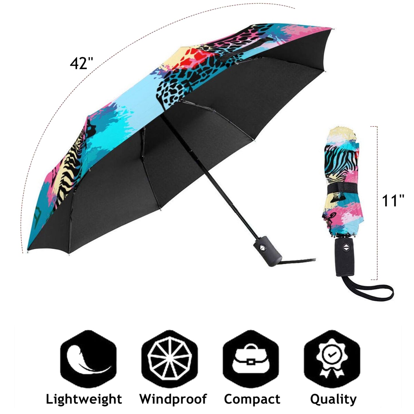 Parapluie de voyage pliable à imprimé zèbre