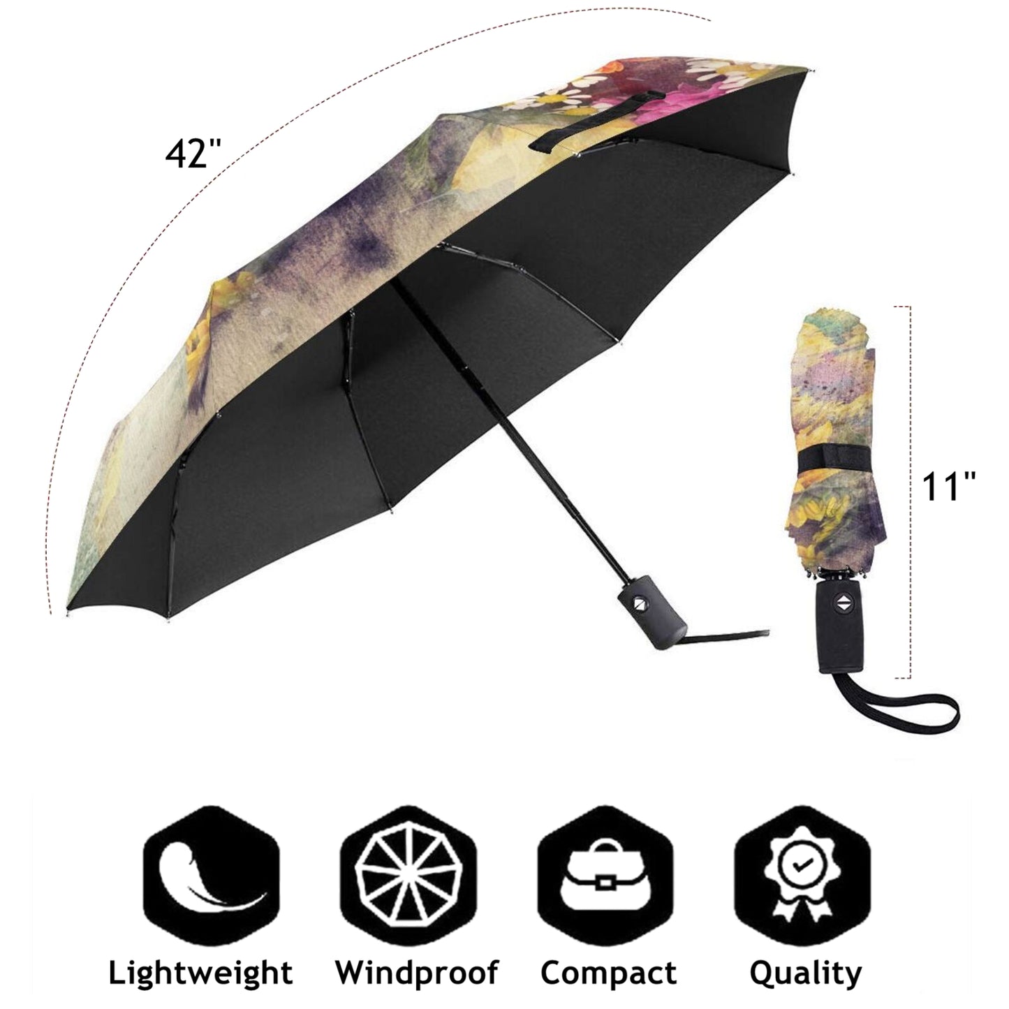 Parapluie compact à motif floral pour femme