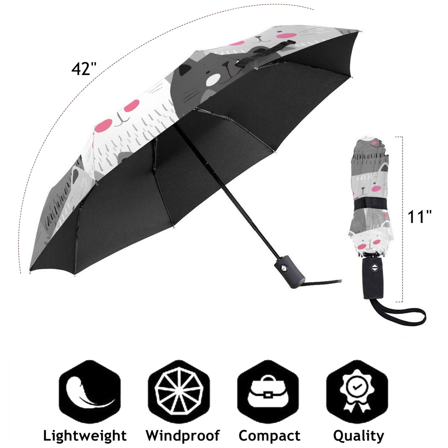 Parapluie pliable compact à motifs de chats amusants
