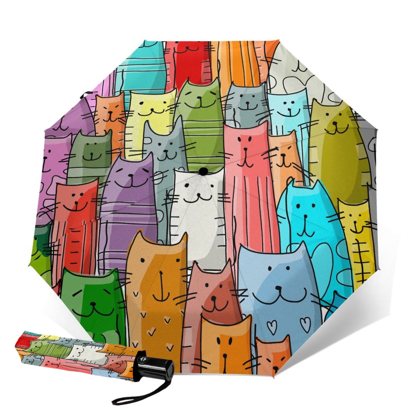 Parapluie pliant à imprimé chat