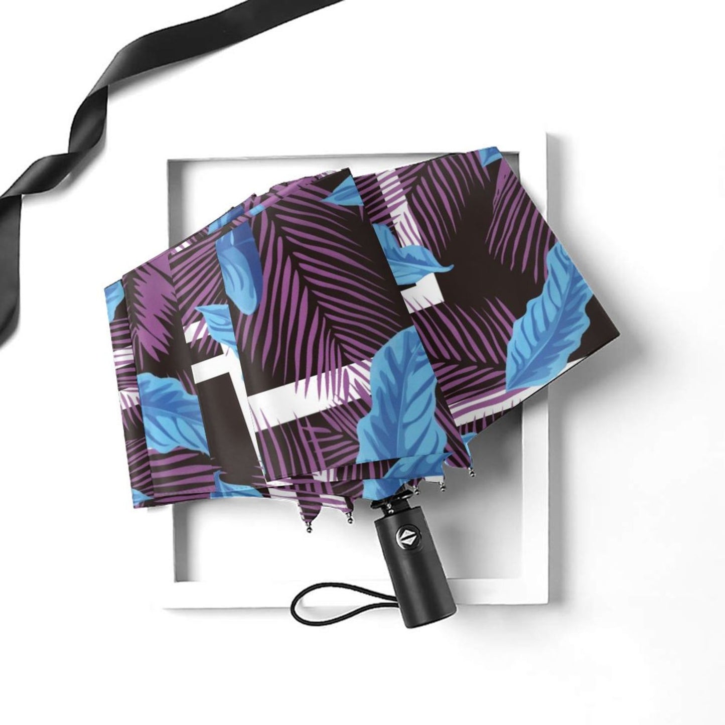 Parapluie automatique pliable à imprimé feuilles