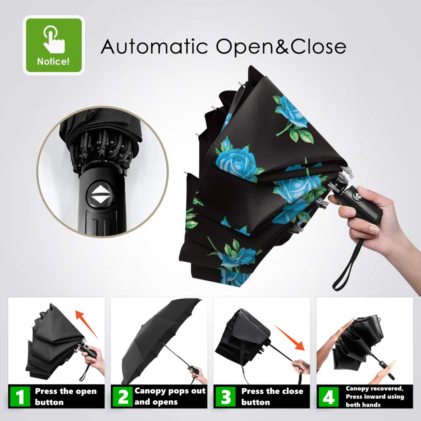 Kleiner Reiseschirm mit blauer Rose im Inneren