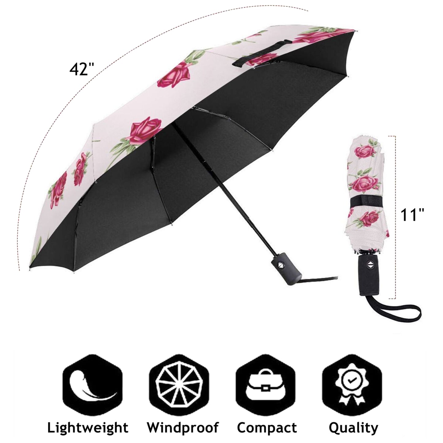 Parapluie pliant à fleurs rouges pour femme