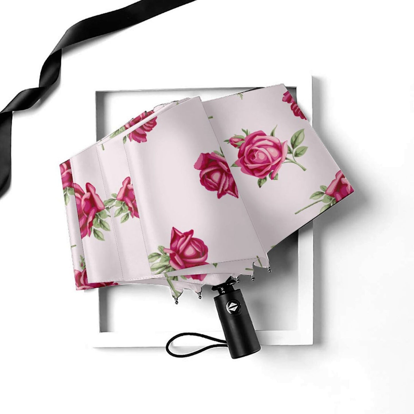 Parapluie pliant à fleurs rouges pour femme
