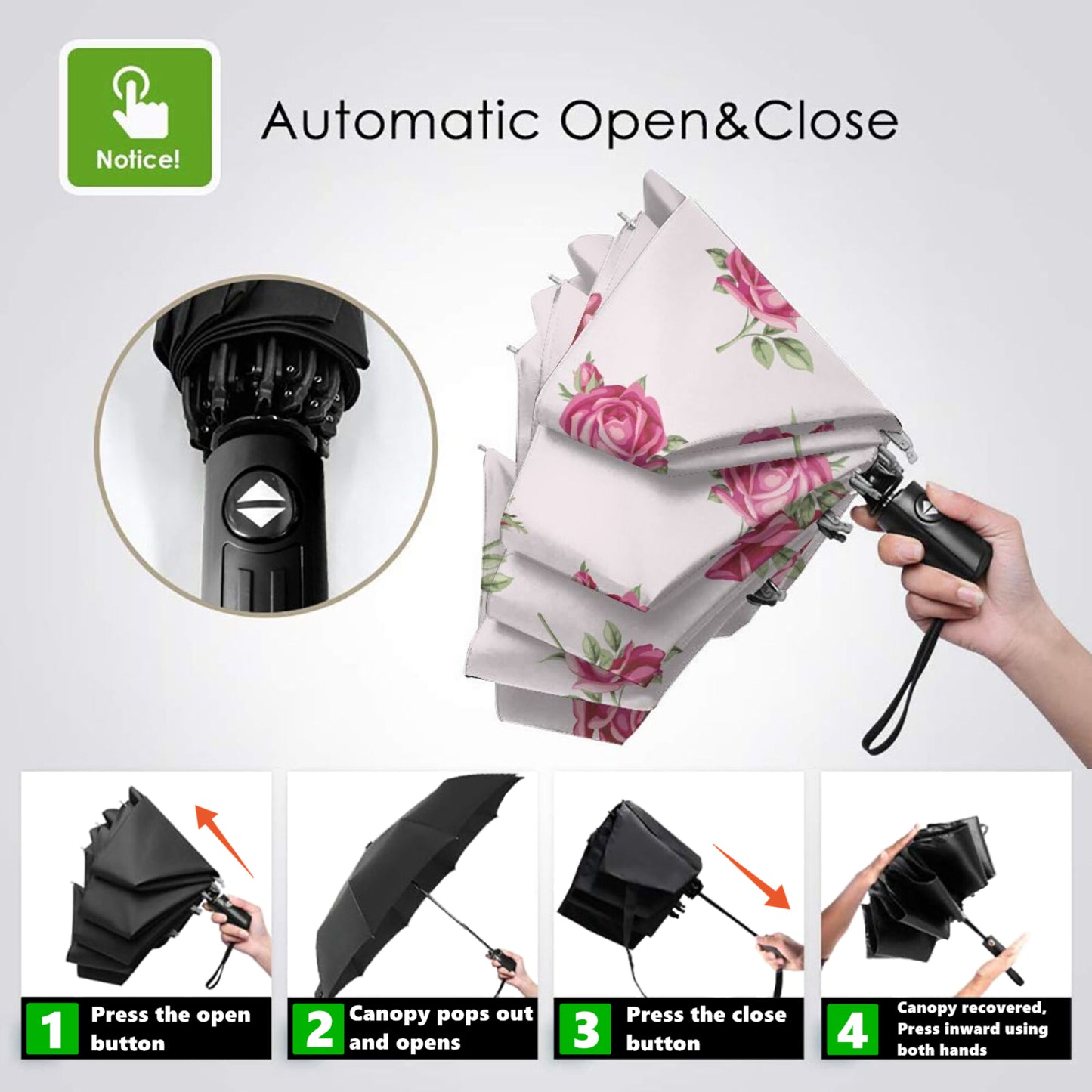 Kleiner Reiseschirm mit klassischer Rose im Inneren