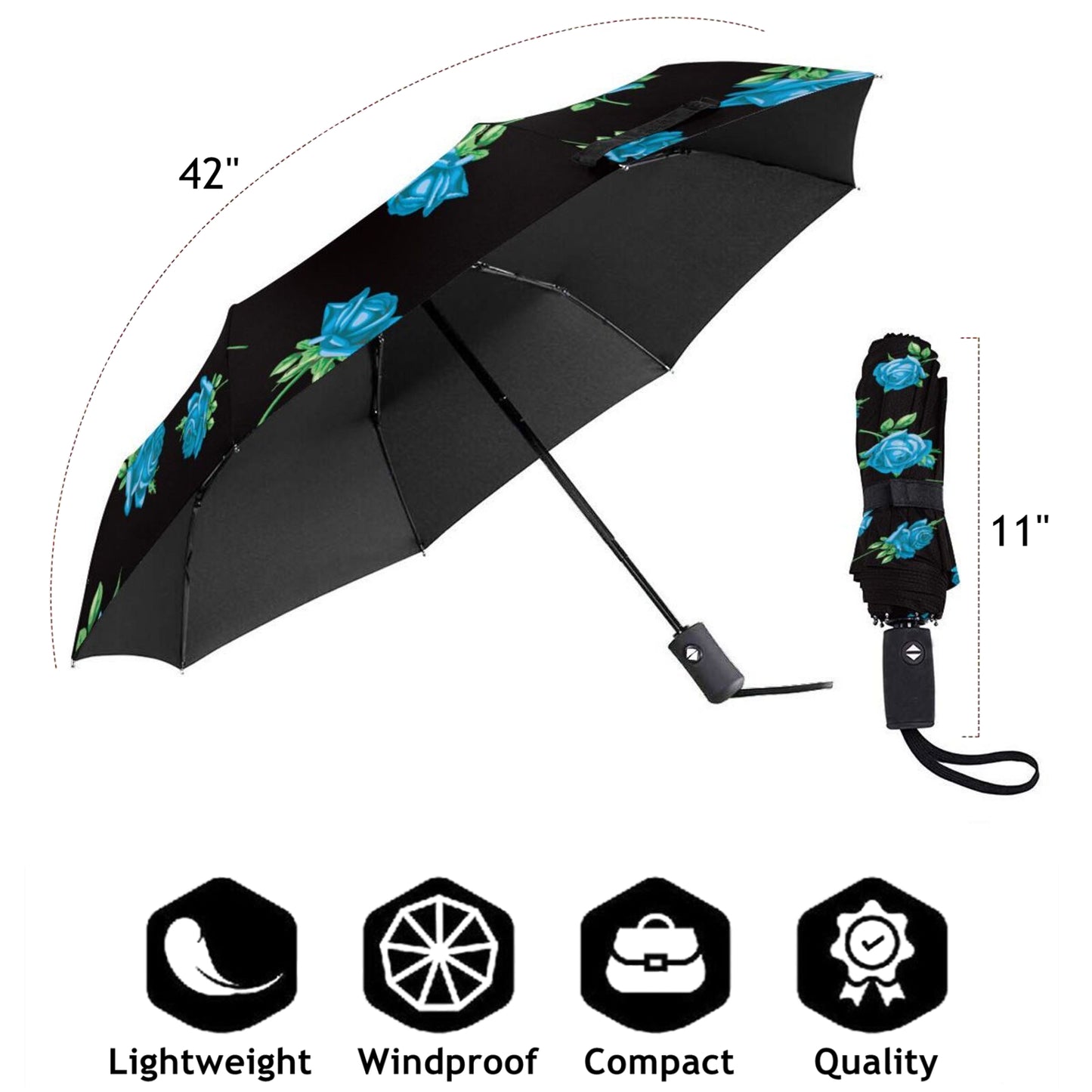 Parapluie compact pliable à fleurs bleues