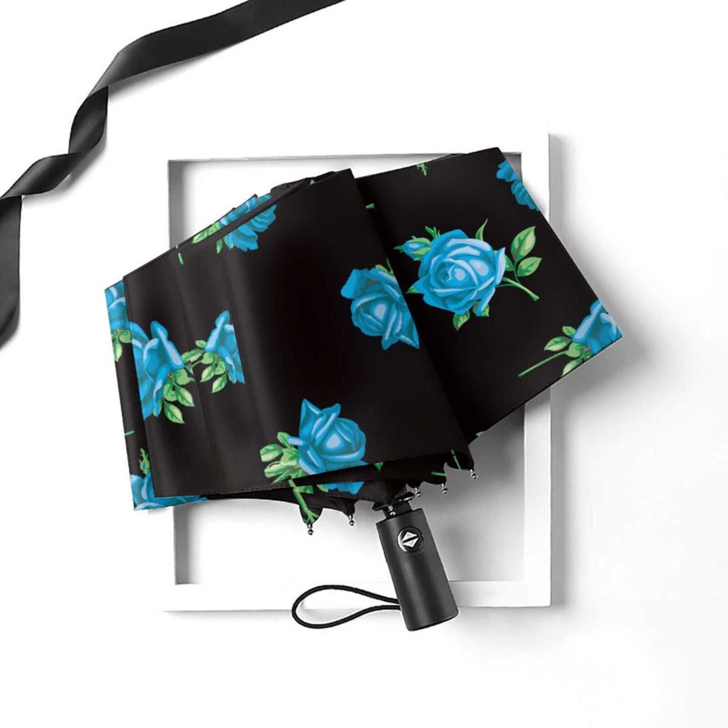 Parapluie compact pliable à fleurs bleues