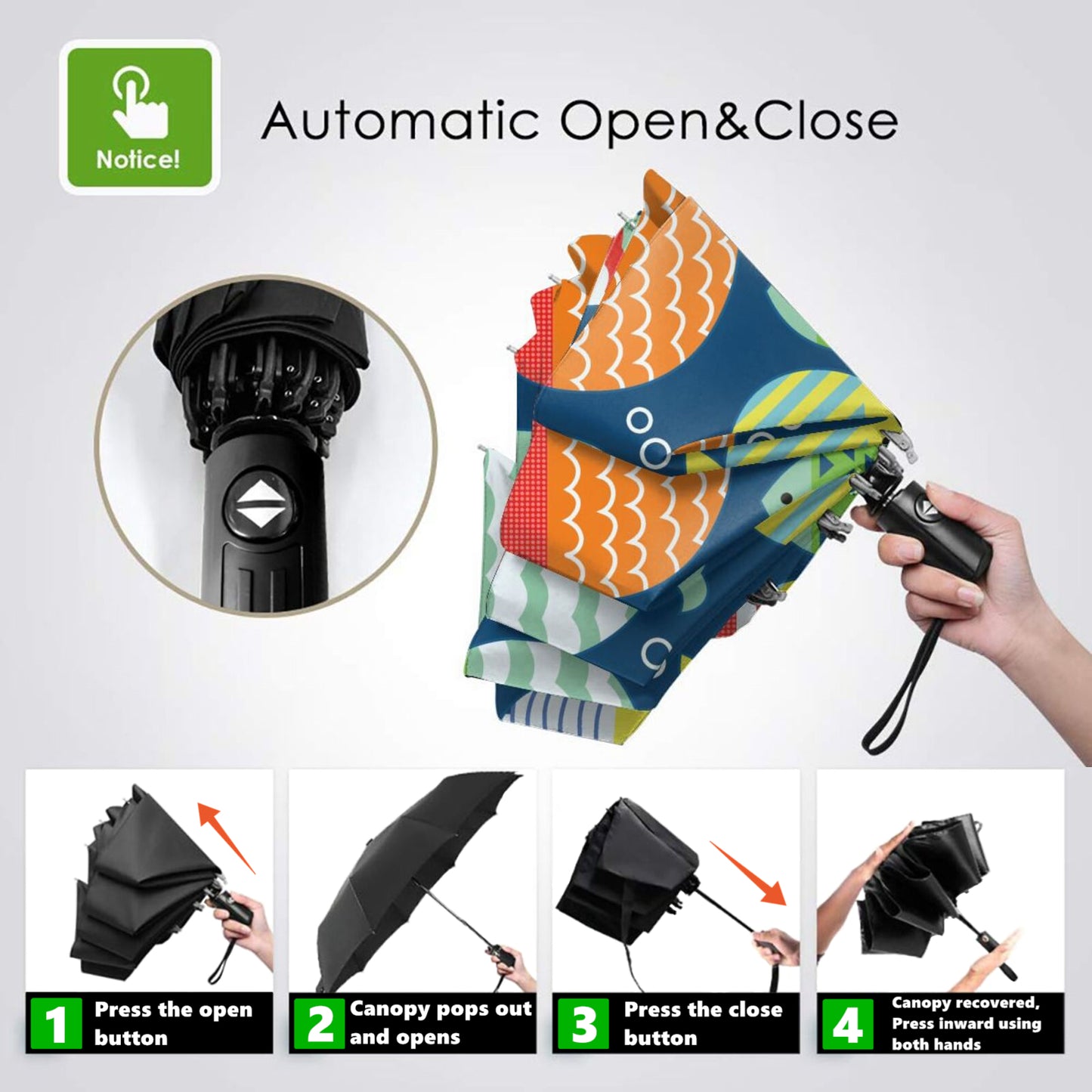 Kleiner Reiseschirm mit süßem Fisch im Inneren