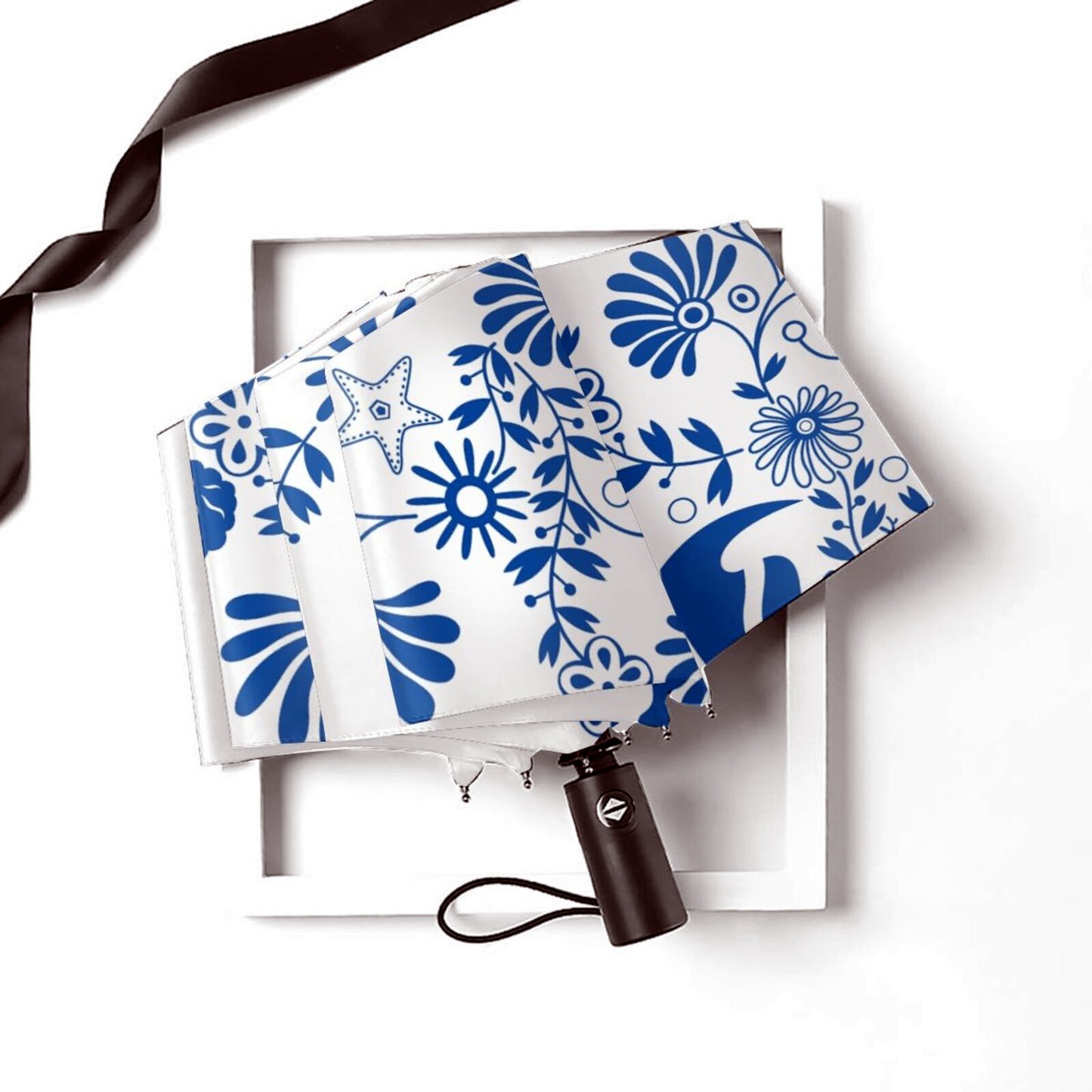 Parapluie compact à motif poisson bleu