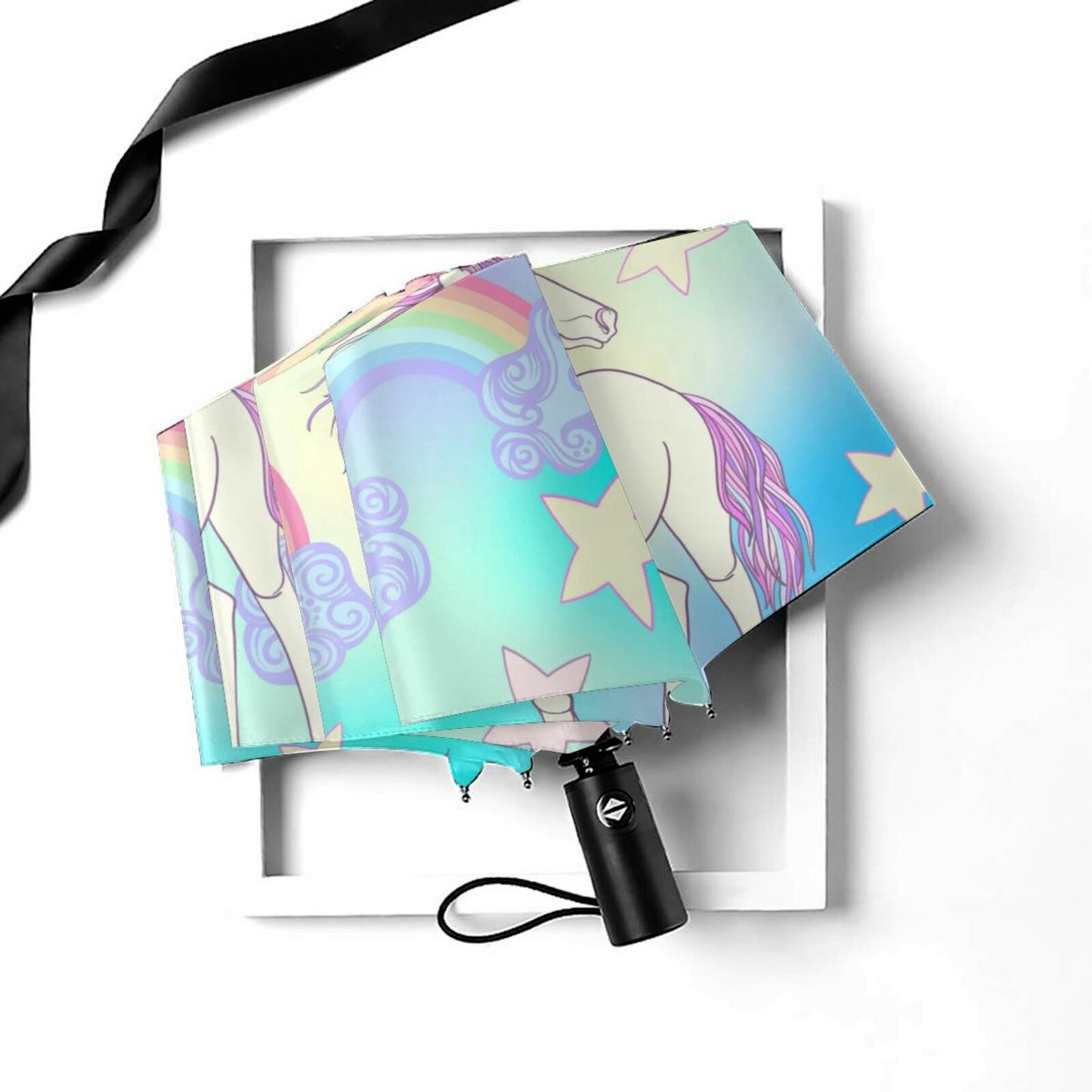 Parapluie de voyage pliable licorne arc-en-ciel