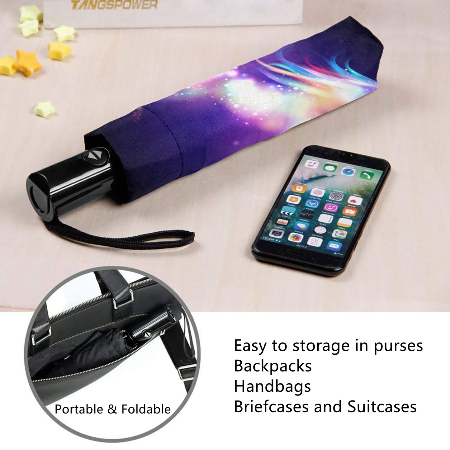 Parapluie pliable compact avec motif licorne à l'intérieur