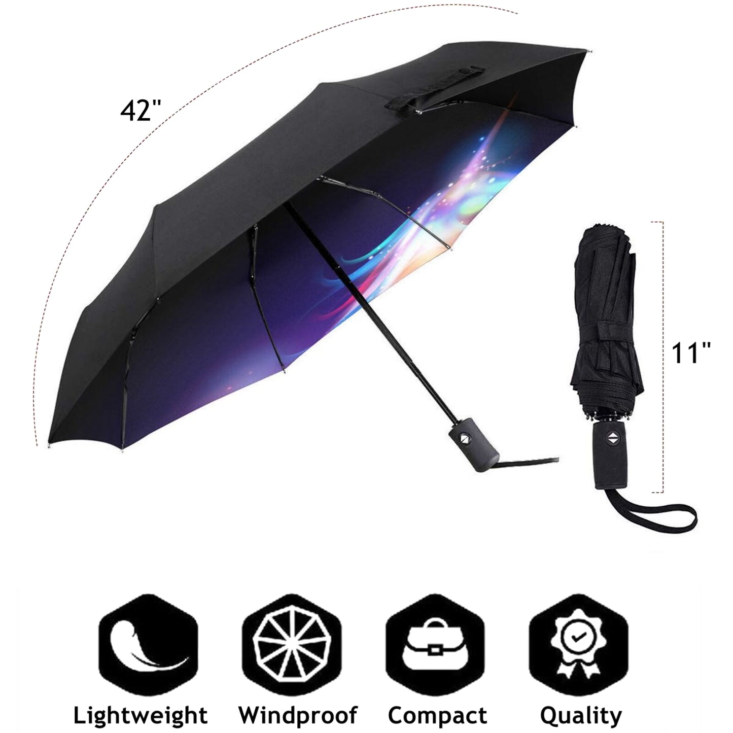 Parapluie pliable compact avec motif licorne à l'intérieur