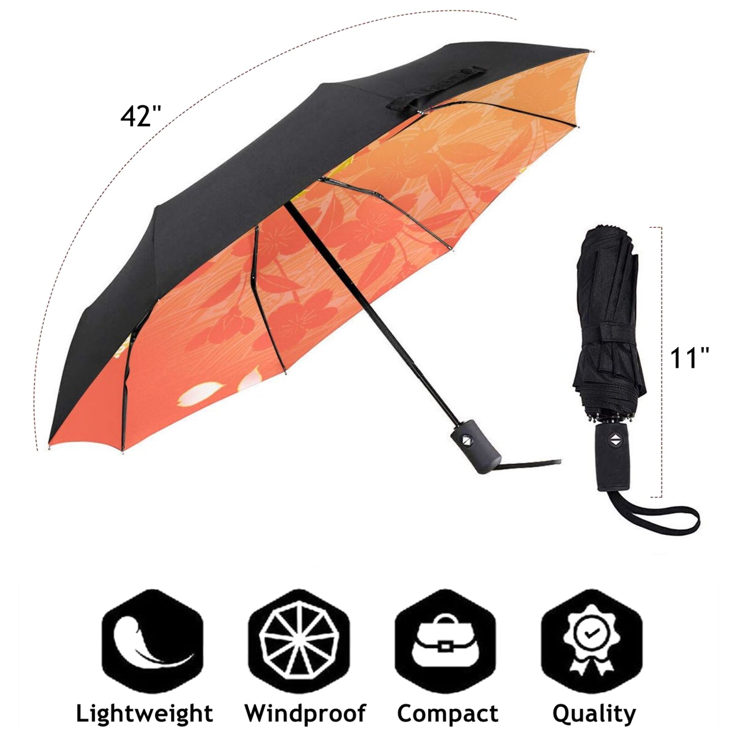 Kleiner, kompakter Regenschirm mit tanzendem Kranich-Print auf der Innenseite