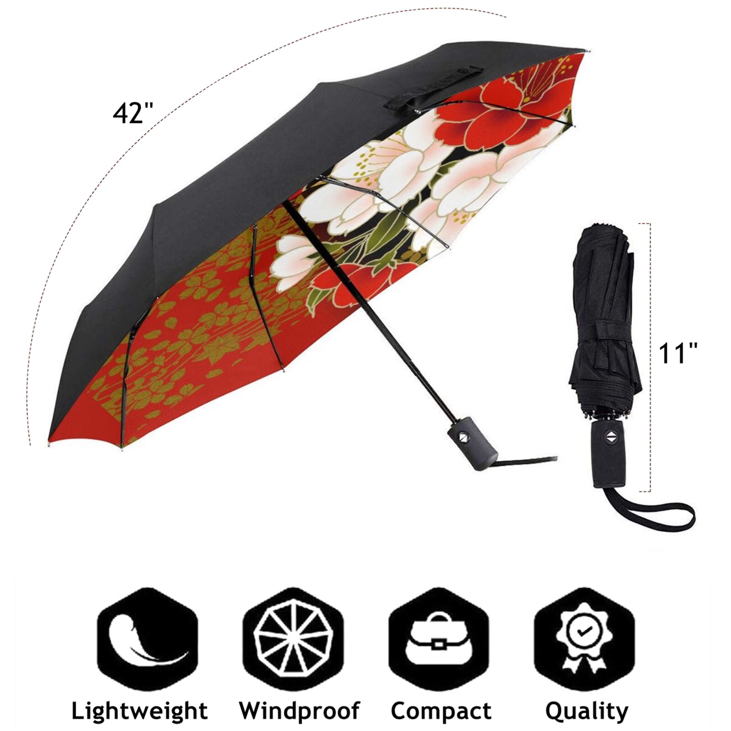 Faltbarer Regenschirm mit Blumenmuster innen