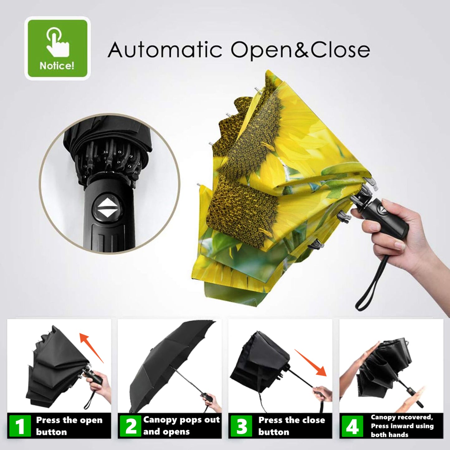 Sunflower Design Inside Small Compact Umbrella Automatic Open Close