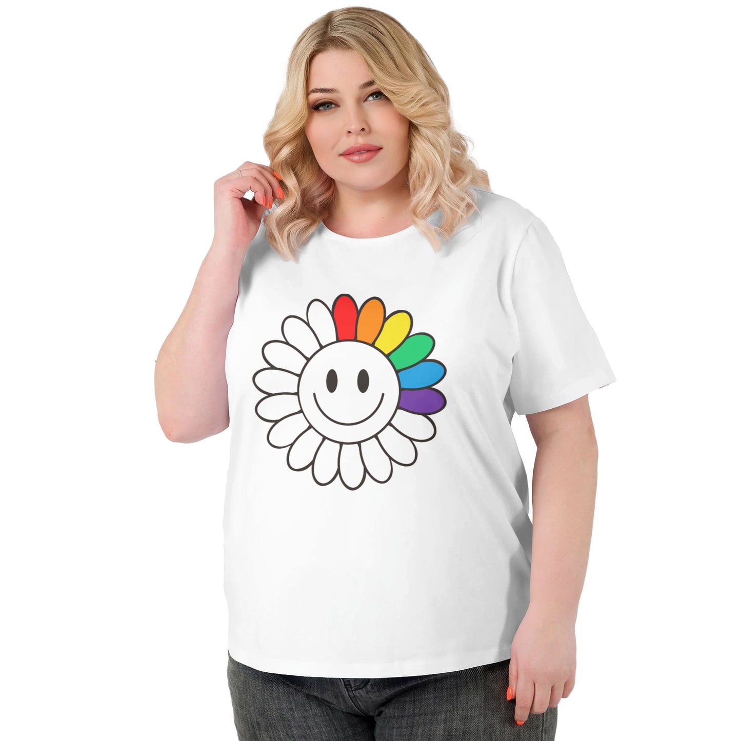 Rainbow Flower Extra Large Plus Size T Shirts For Women