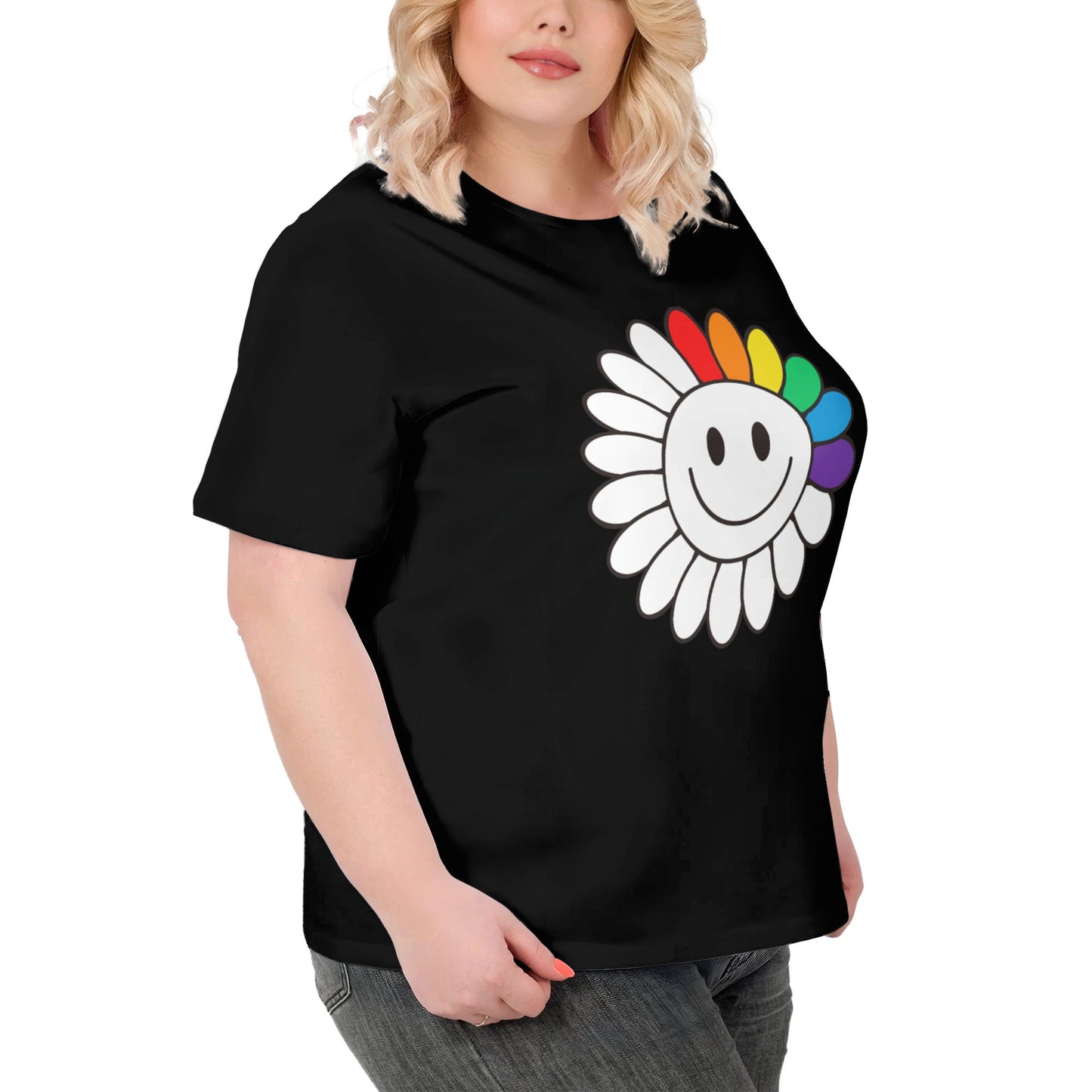 Rainbow Flower Extra Large Plus Size T Shirts For Women