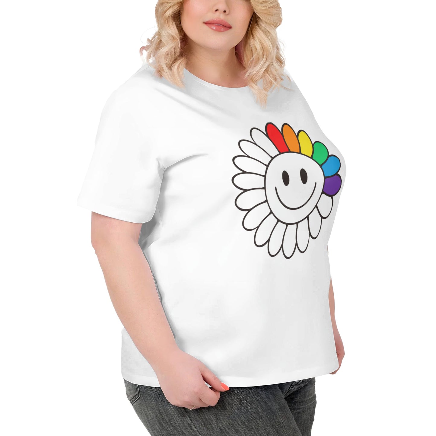 Rainbow Flower Extra Large Plus Size T Shirts For Women