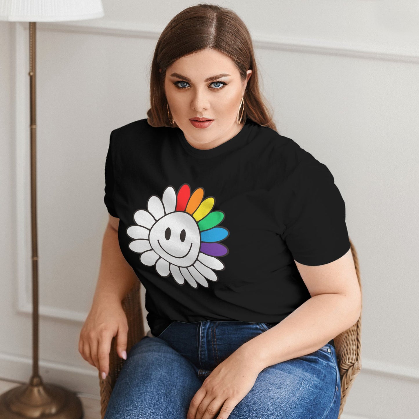 Rainbow Flower Extra Large Plus Size T Shirts For Women