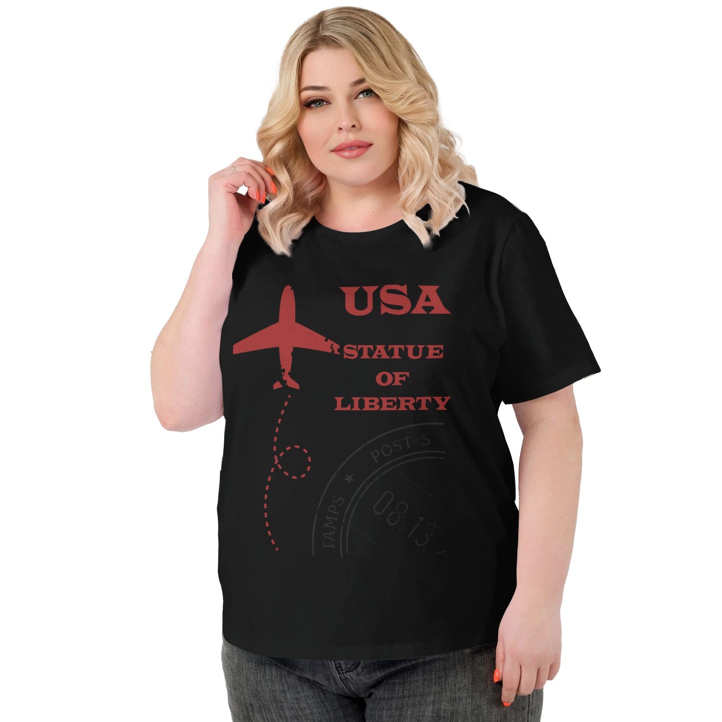 Stamp Design Women Extra Large Plus Size T Shirts