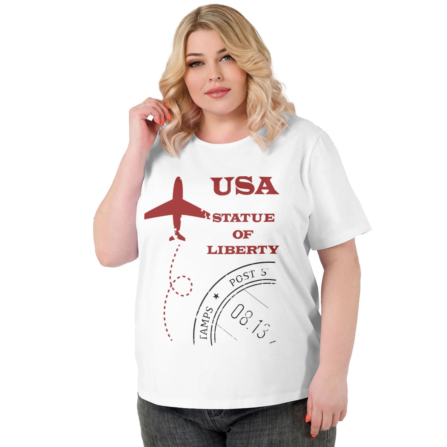 Stamp Design Women Extra Large Plus Size T Shirts
