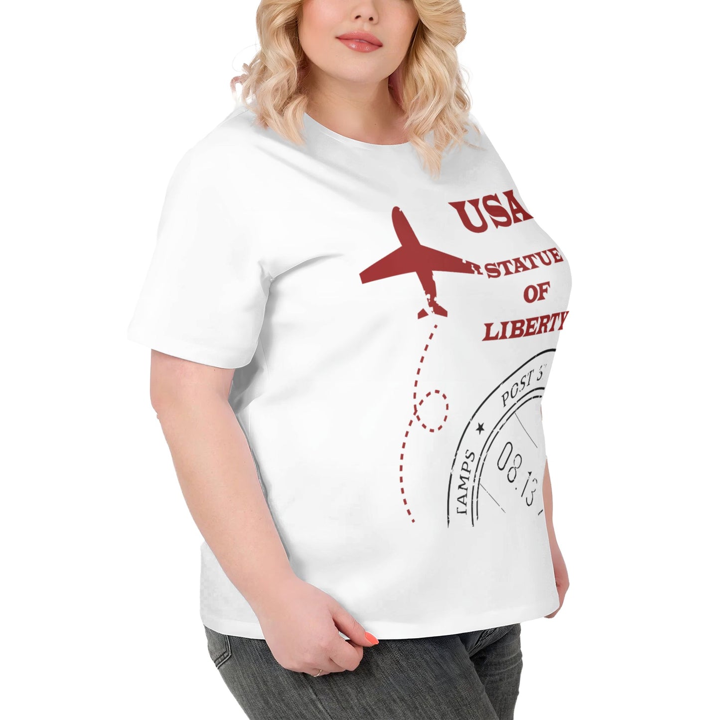 Stamp Design Women Extra Large Plus Size T Shirts