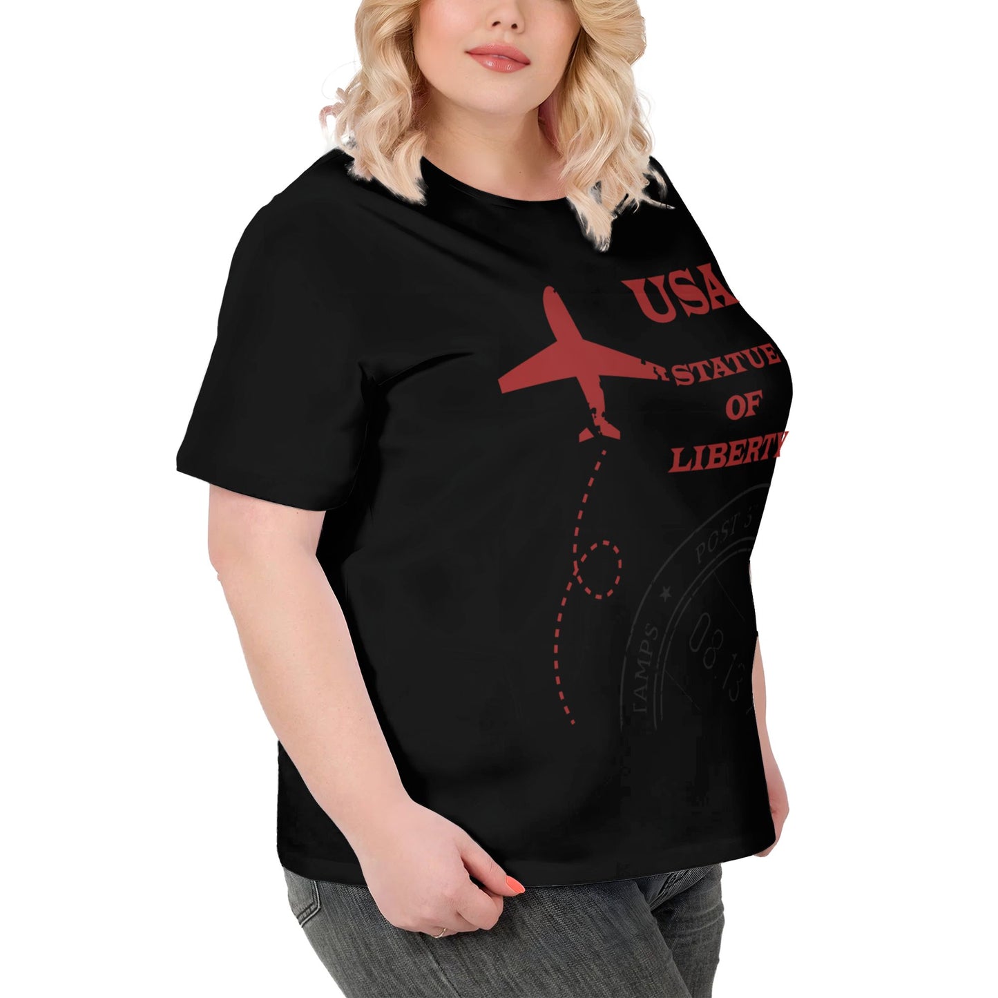 Stamp Design Women Extra Large Plus Size T Shirts