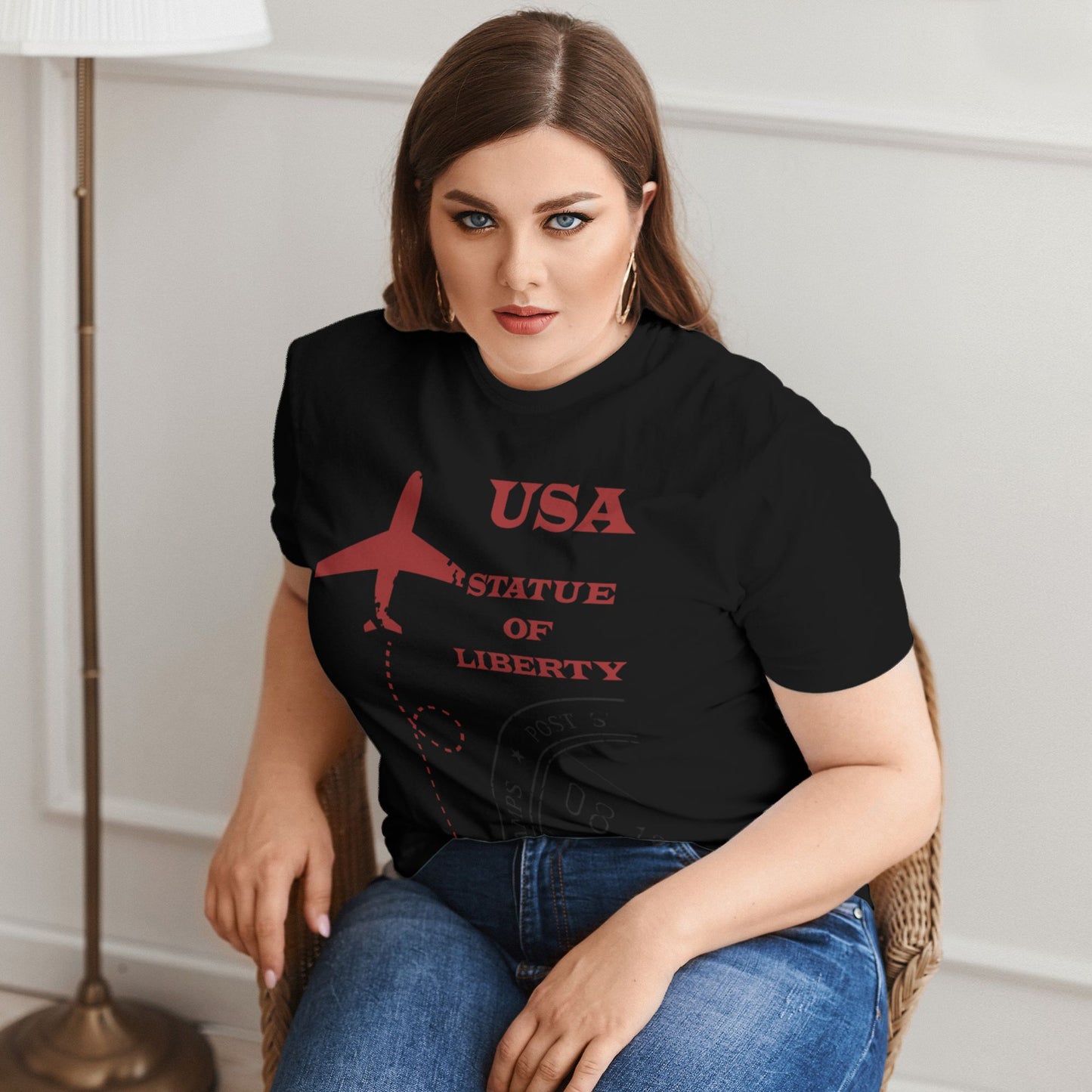 Stamp Design Women Extra Large Plus Size T Shirts