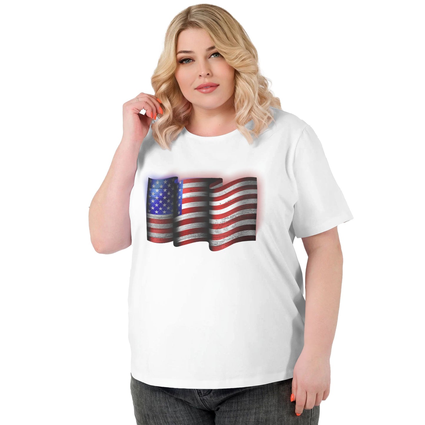 Flag Design Extra Large Plus Size T Shirts For Women