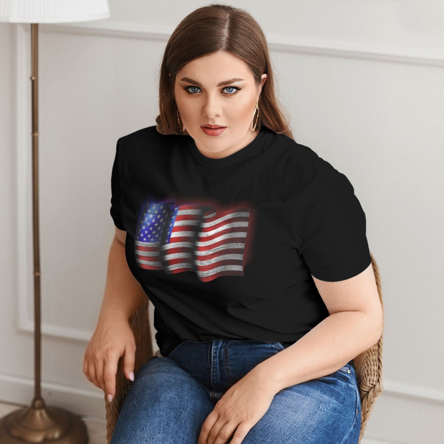 Flag Design Extra Large Plus Size T Shirts For Women