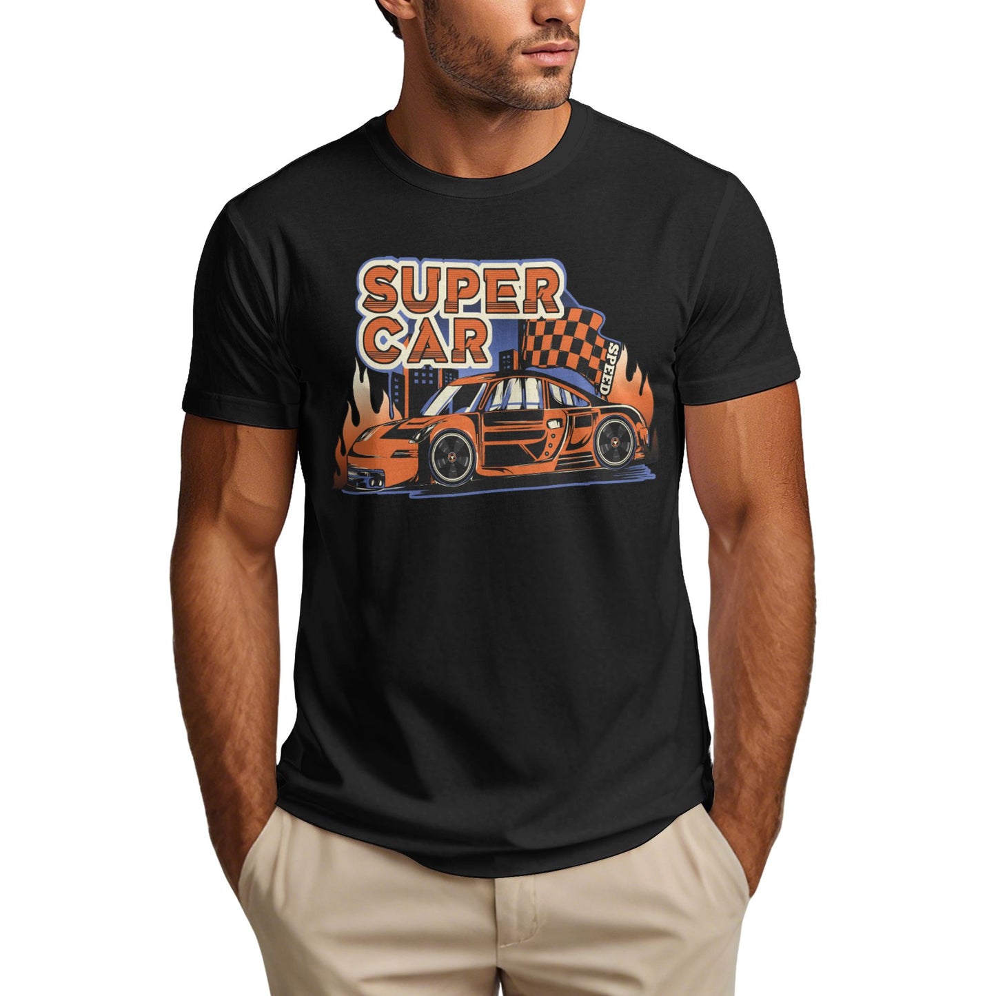 Super Car Short Sleeve Cotton T-Shirt For Men