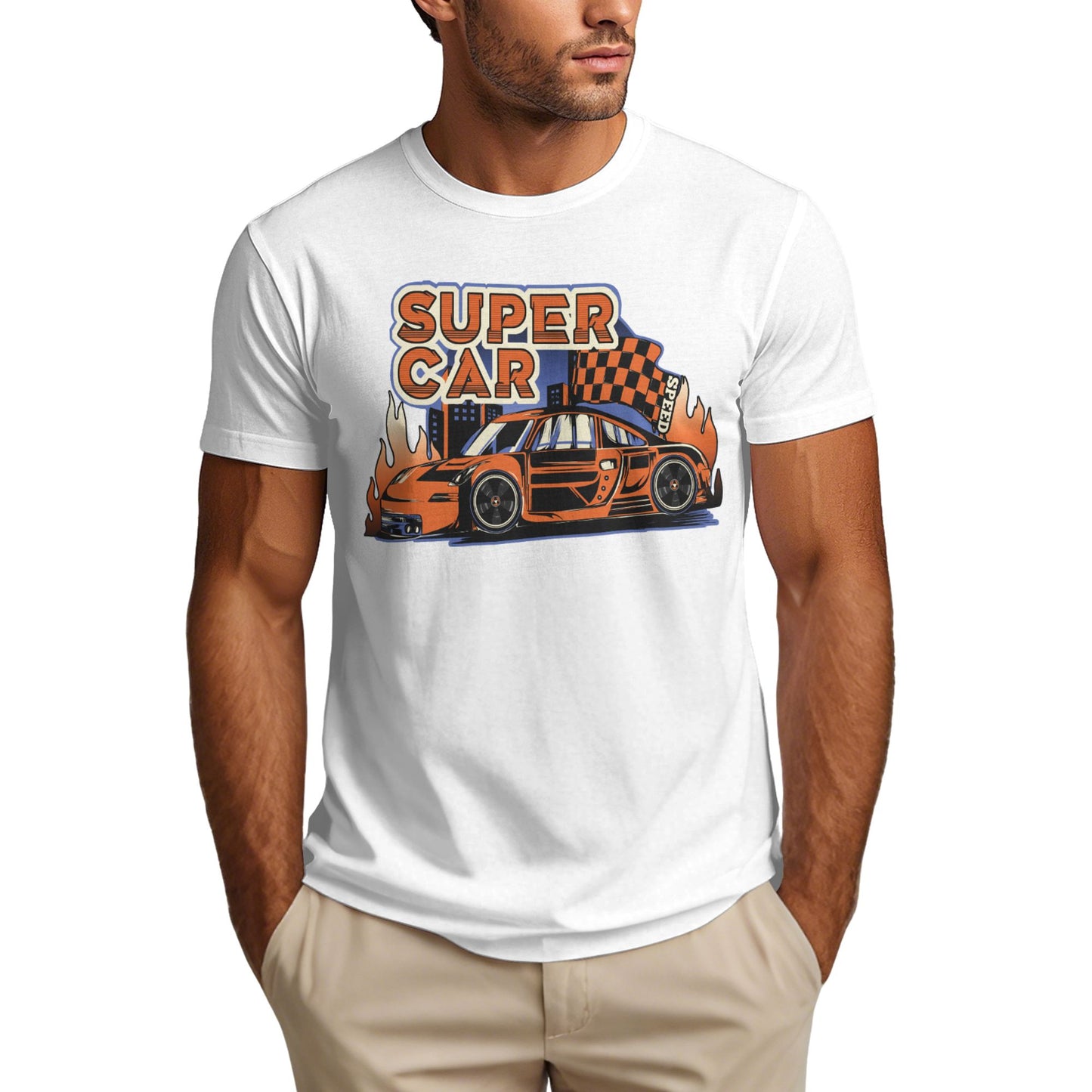 Super Car Short Sleeve Cotton T-Shirt For Men