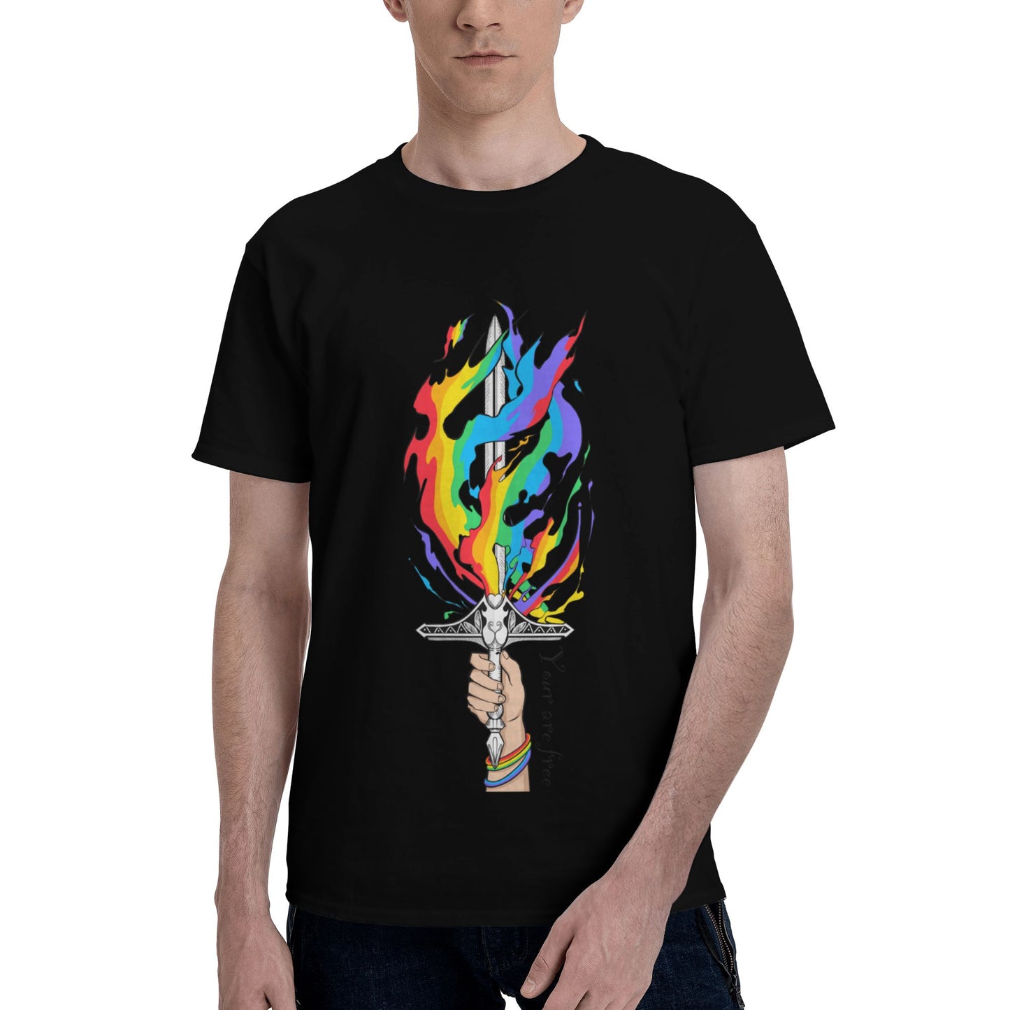 Flame Sword Men's Short Sleeve Cotton T-Shirt