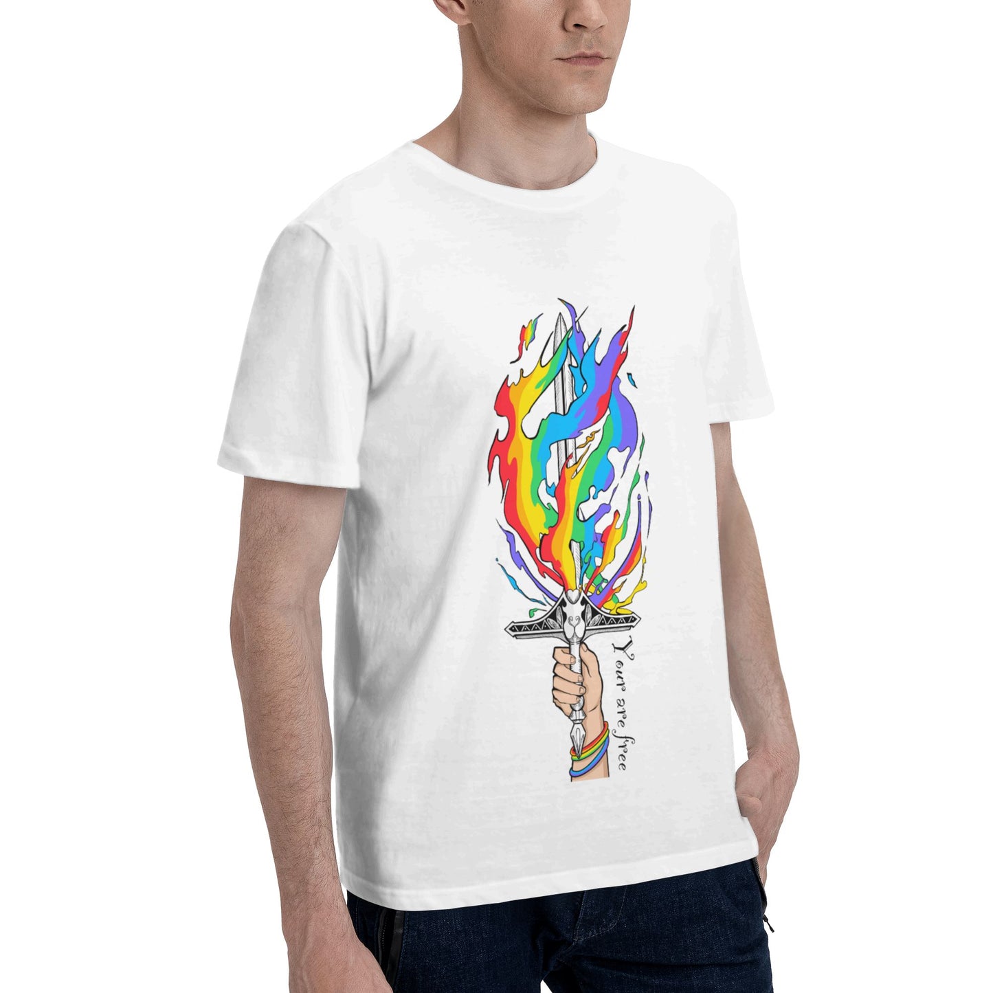 Flame Sword Men's Short Sleeve Cotton T-Shirt